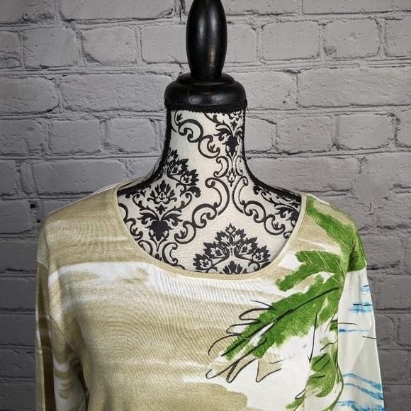 Chico's women's long sleeve geo print stretch knit top size 3 100% cotton BBIN - Picture 2 of 8